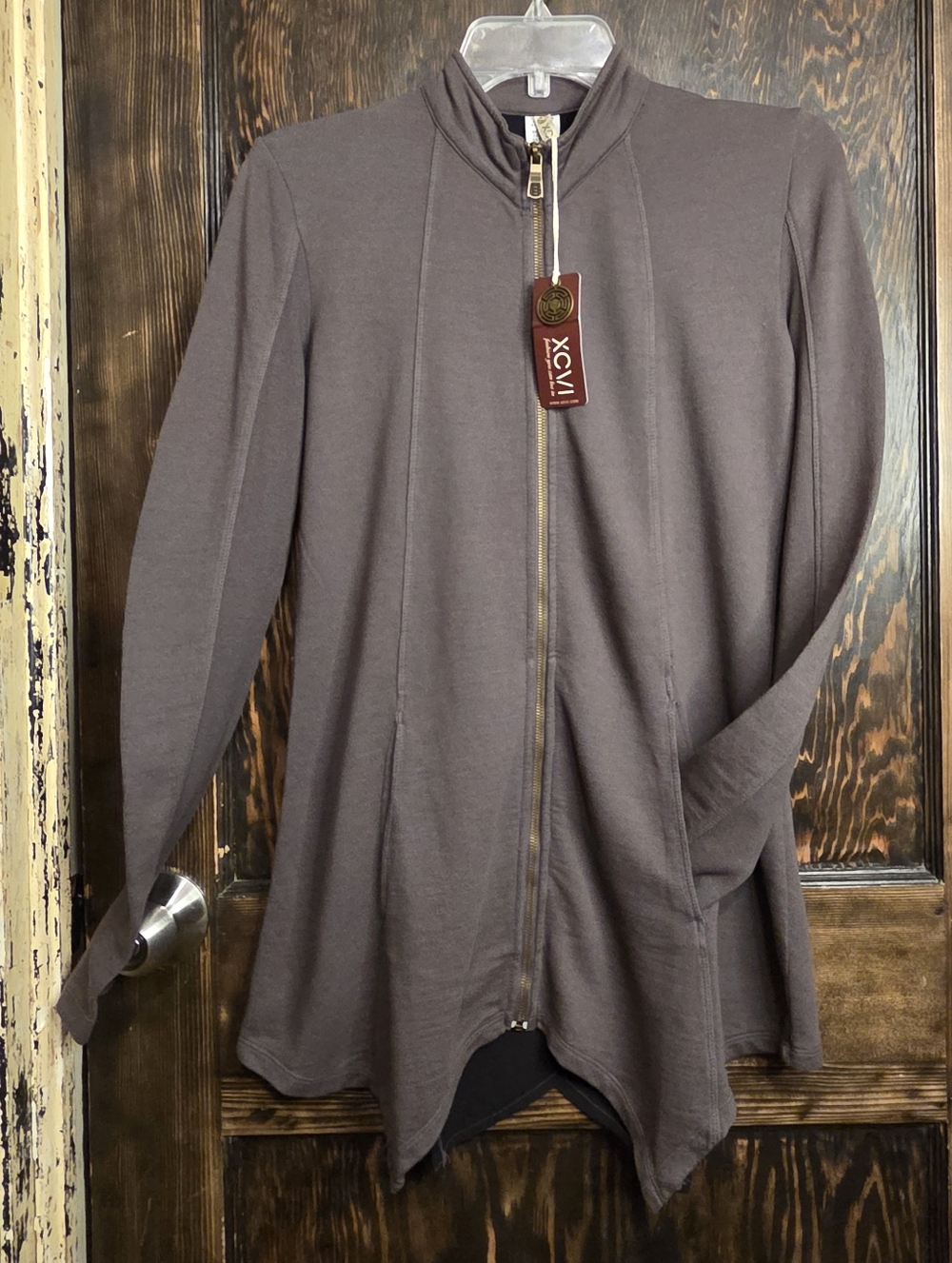NWT XCVI 'Katerine Blanket Hem Taupe Brown Gray Women's Zip-Up Longline Jacket